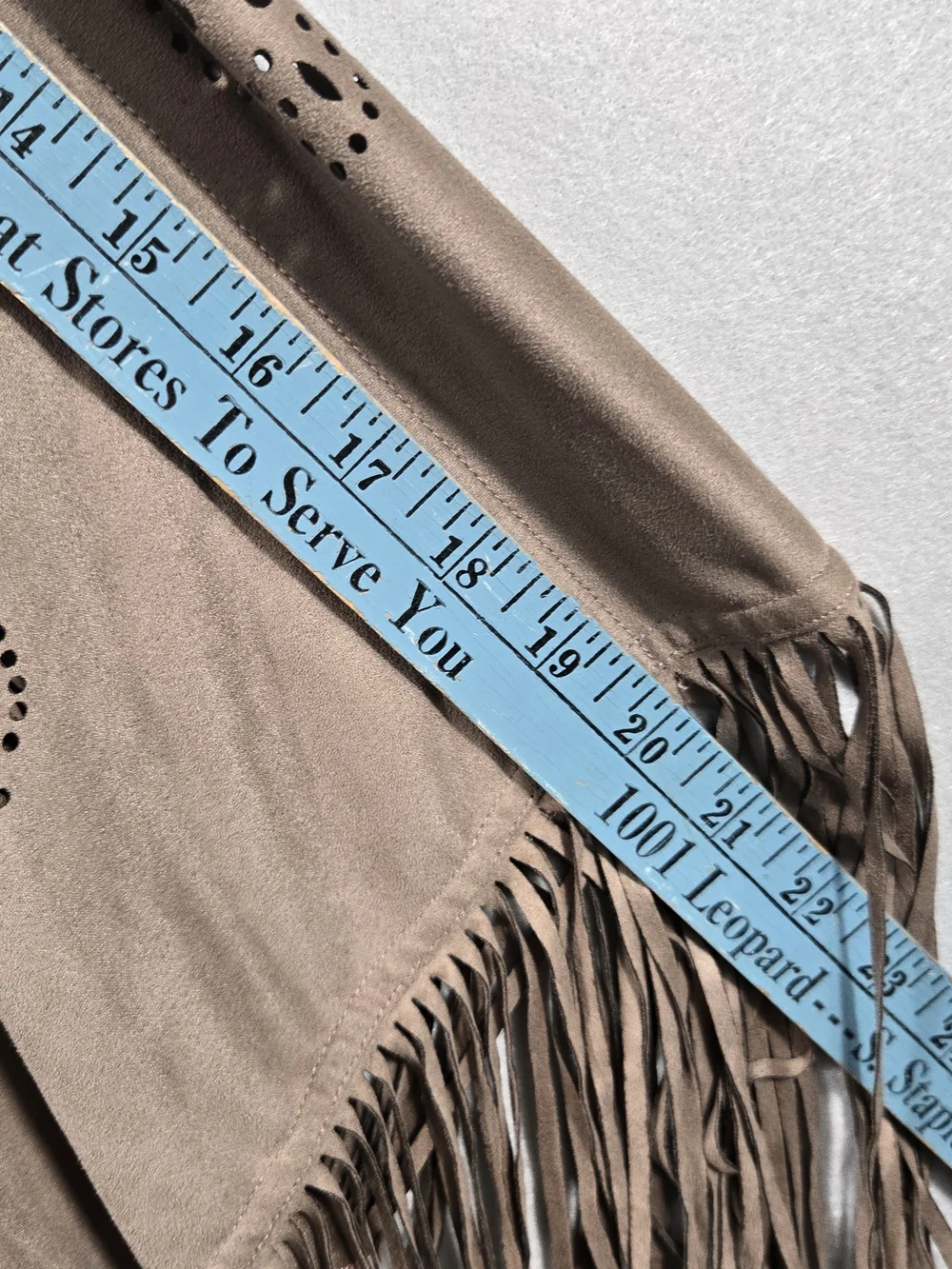 Insight Taupe Faux Suede Laser-Cut Fringe Poncho